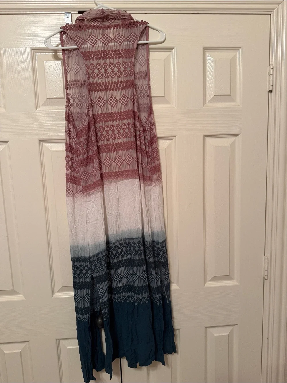 Sundance Mauve and Cream Knit Open-Front Vest or Sleeveless Duster Sz L